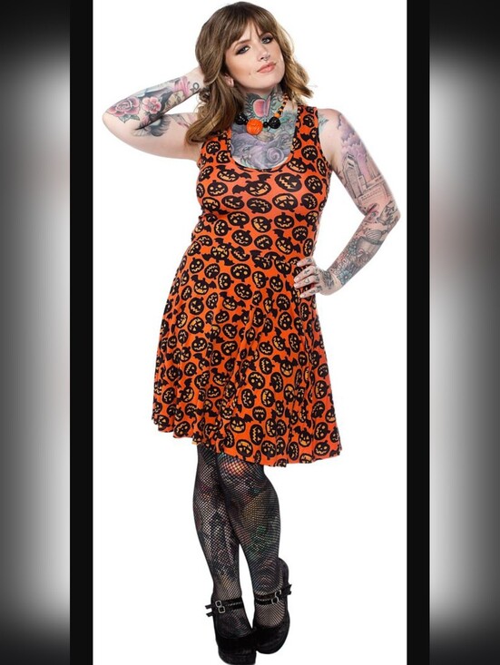 Sourpuss Dresses & Skirts - Sourpuss Batty Pumpkins Skater Dress, GUC, Size L